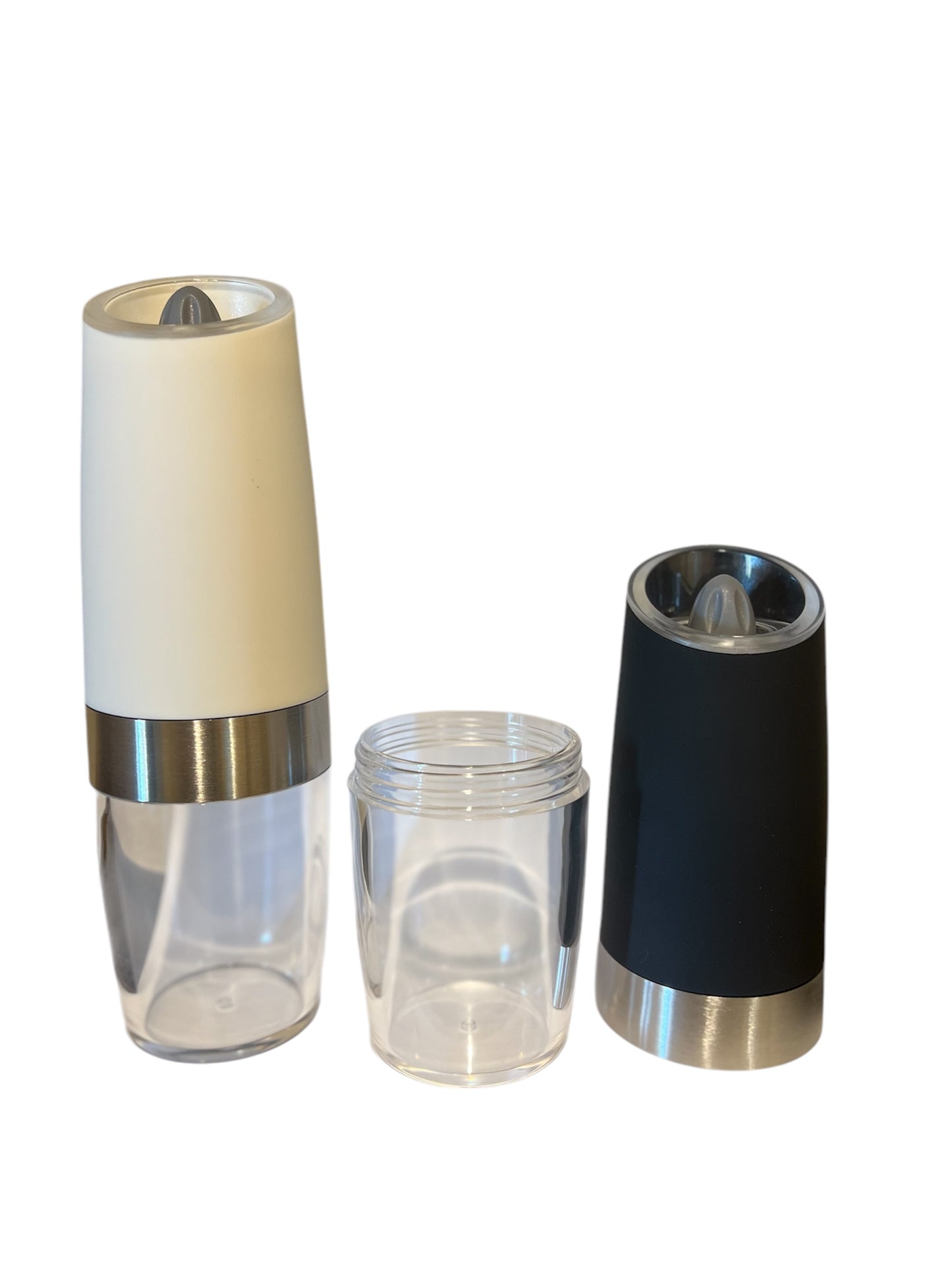 Electric Gravity Start Black and White Salt and Pepper Grinder 2 Piece Set